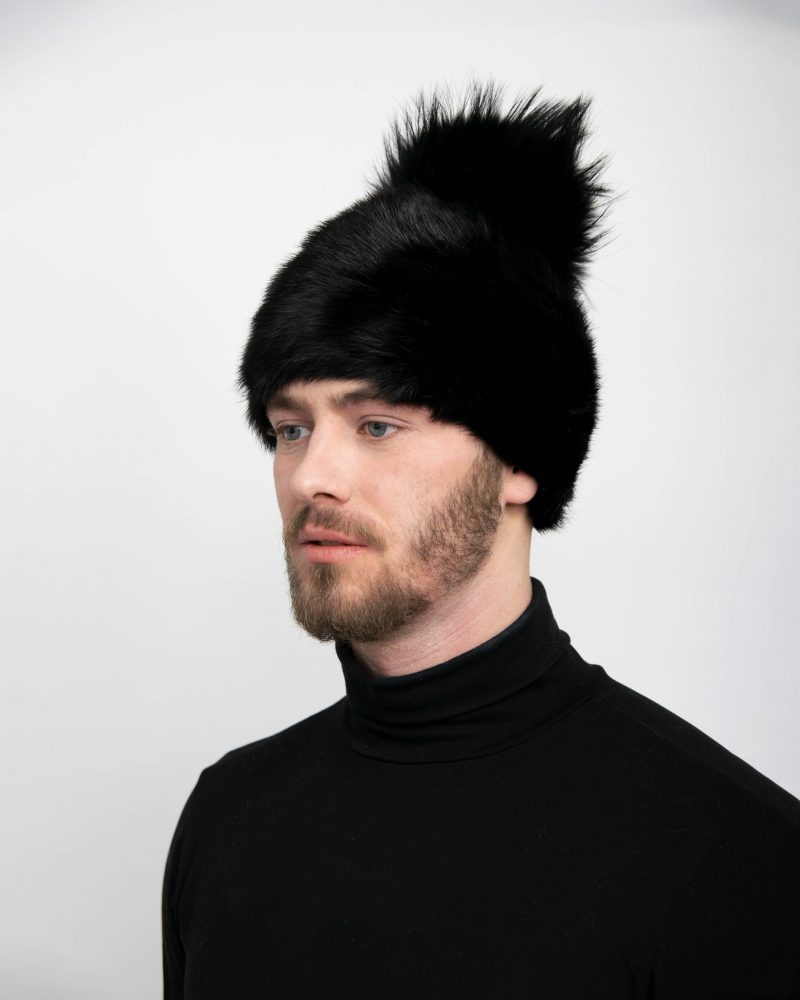 Men's Mink With Fox Pom-Pom Hat